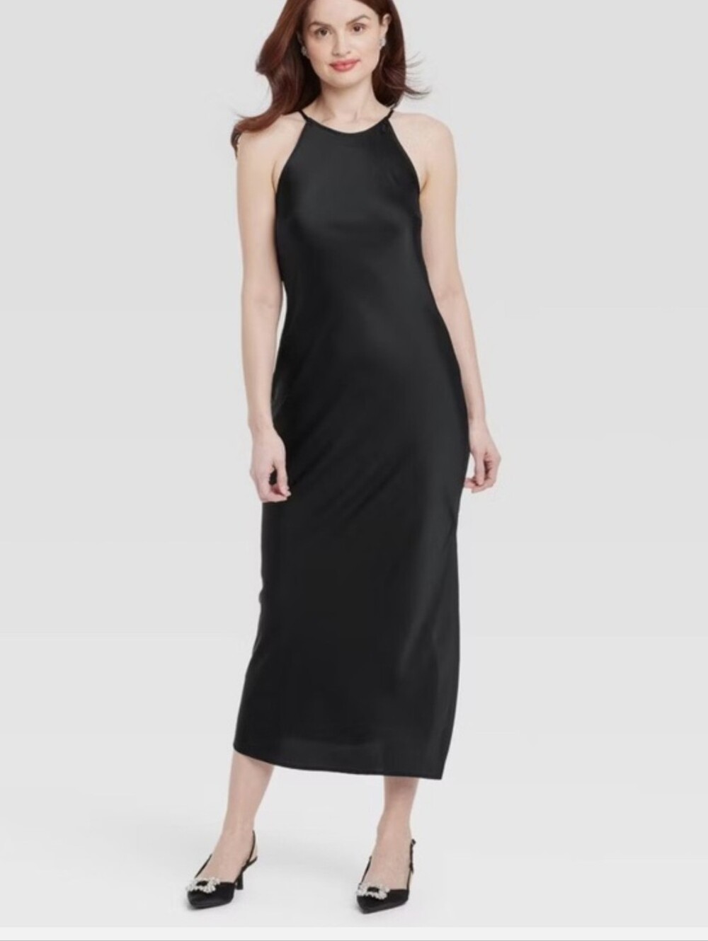 A New Day Women's Satin Halter Maxi Slip Dress, Black Size M